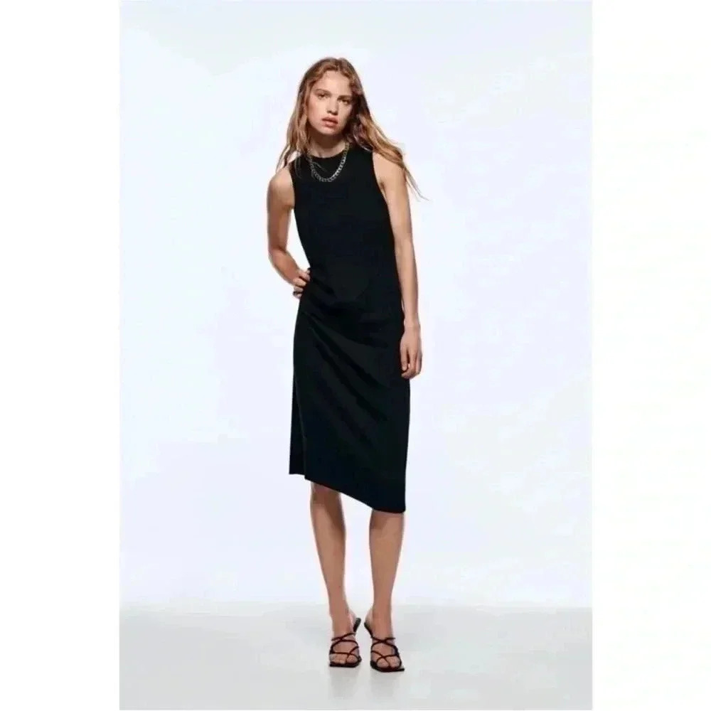 NWT‎ Zara Black Midi Ribbed Dress